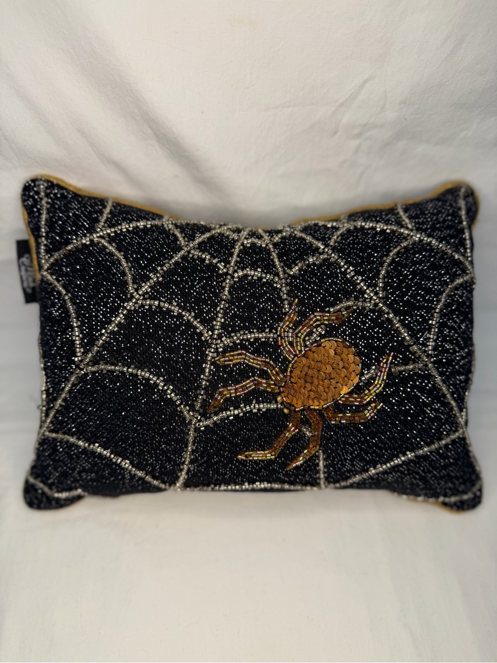 Witch Crafters Halloween Creepy Spider Web Rectangular Beaded Pillow